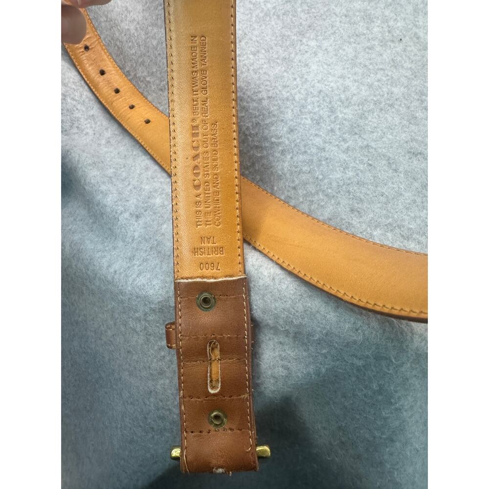Coach 7600 British Tan Leather Belt Solid Brass Buckle Vintage USA Gorpcore 34 - Picture 3 of 9